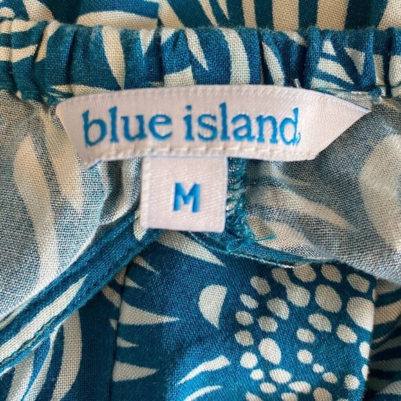 Blue Island Slit Wide Leg Strapless Jumpsuit Sz M Tropical Print #343F - Picture 7 of 9